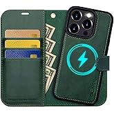 OCASE for iPhone 15 Pro Max Case Detachable Wallet Case with Card Holder, [2 in 1] PU Leather Flip Folio Case with RFID Blocking Stand Shockproof Phone Cover 6.7 Inch, Blackish Green