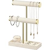 bussdis 2 Tier Bracelet Holder Display - Detachable T Bar Beige Velvet Bracelet Holder, Jewelry Holder Organizer for Bracelet, Necklace, Earrings, Rings