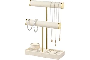 bussdis 2 Tier Bracelet Holder Display - Detachable T Bar Beige Velvet Bracelet Holder, Jewelry Holder Organizer for Bracelet, Necklace, Earrings, Rings