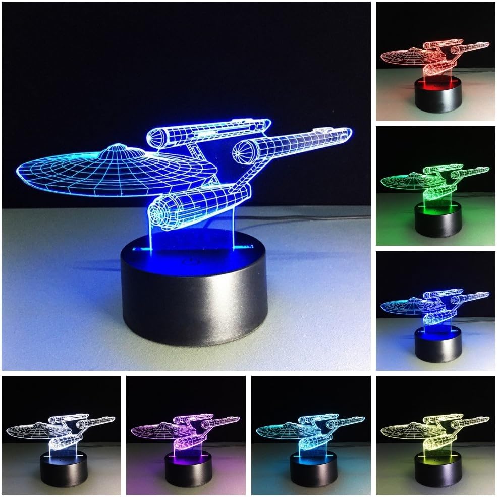 Sta Trek 3D Lamp Table Night Light 3D Optical Illusion Lamp -7 LED Color Changing Lamp 3D Night Lights for Home Decor Party Decor Boys Girls Birthday Gift Xmas Gift (Star-Ship)