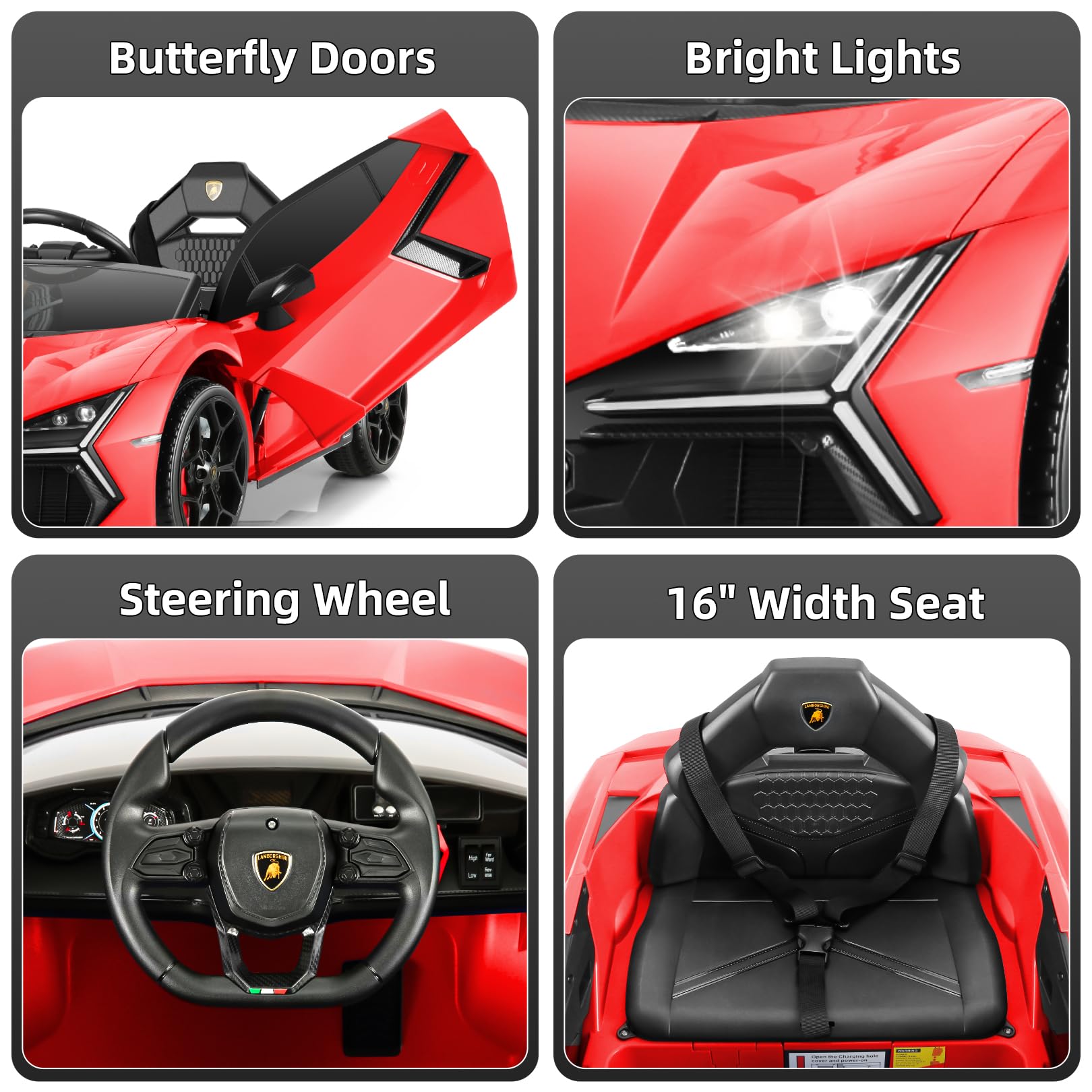 Hikole 12V Ride on Toys car for Kids, with Parental Control, Electric Sports Cars, Lamborghini Toy Car for Kids to Drive, Driving/Reverse, Liftable Scissor Doors, LED Lights, Music, Red