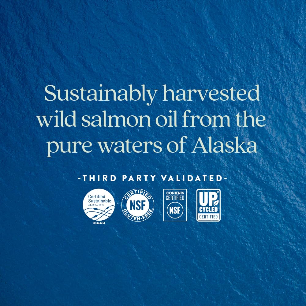 New Chapter Wholemega Fish Oil Supplement - Wild Alaskan Salmon Oil with Omega-3 + Vitamin D3 + Astaxanthin + Sustainably Caught - 120 ct, 1000mg Softgels