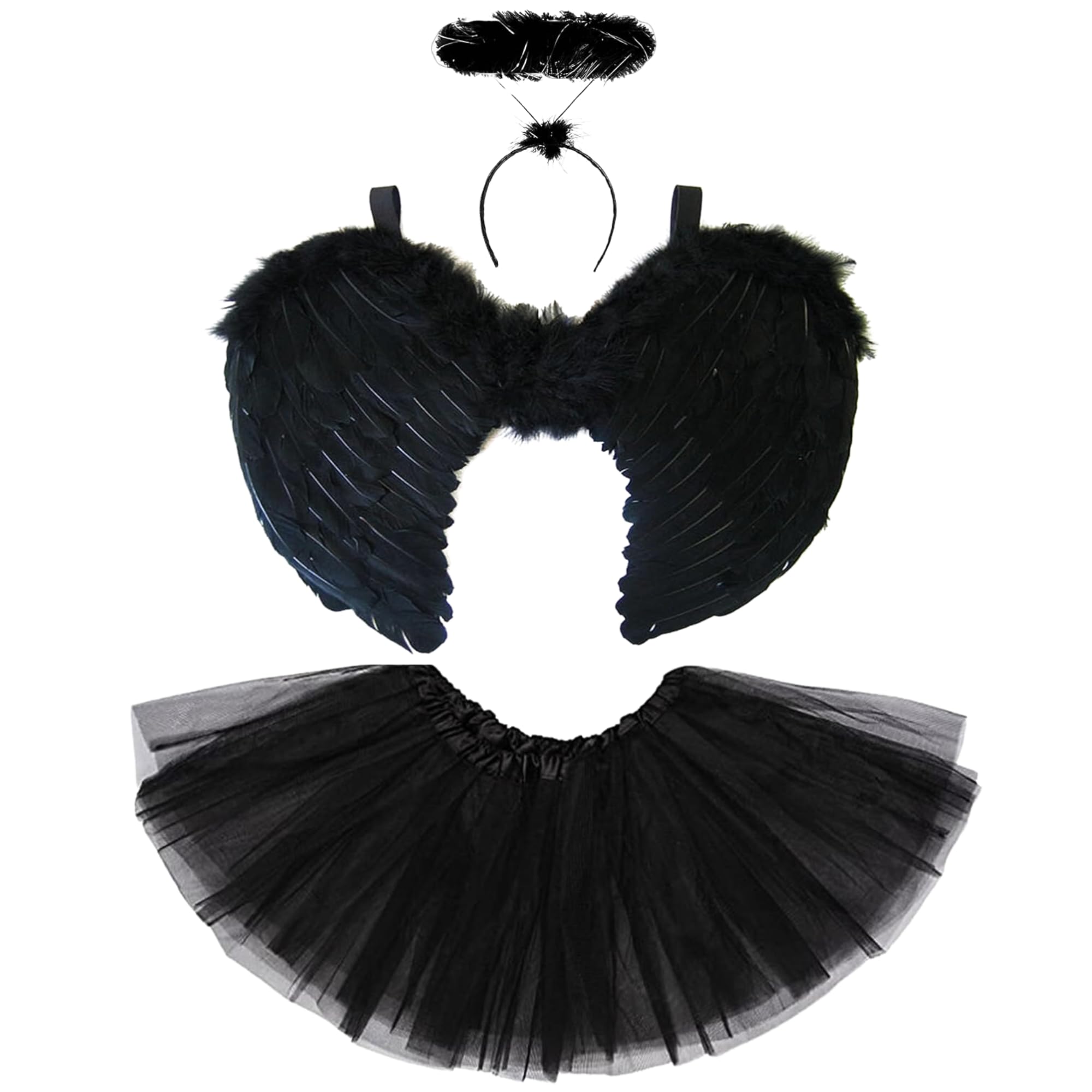 Kids Angel Wings and Halo with Tutu Skirt Halloween Costumes for Girls - Childrens Angel Wings Halo and Tutu Skirt - Christmas Fairy, Devil Accessories or Fallen Halloween Outfits for Girls