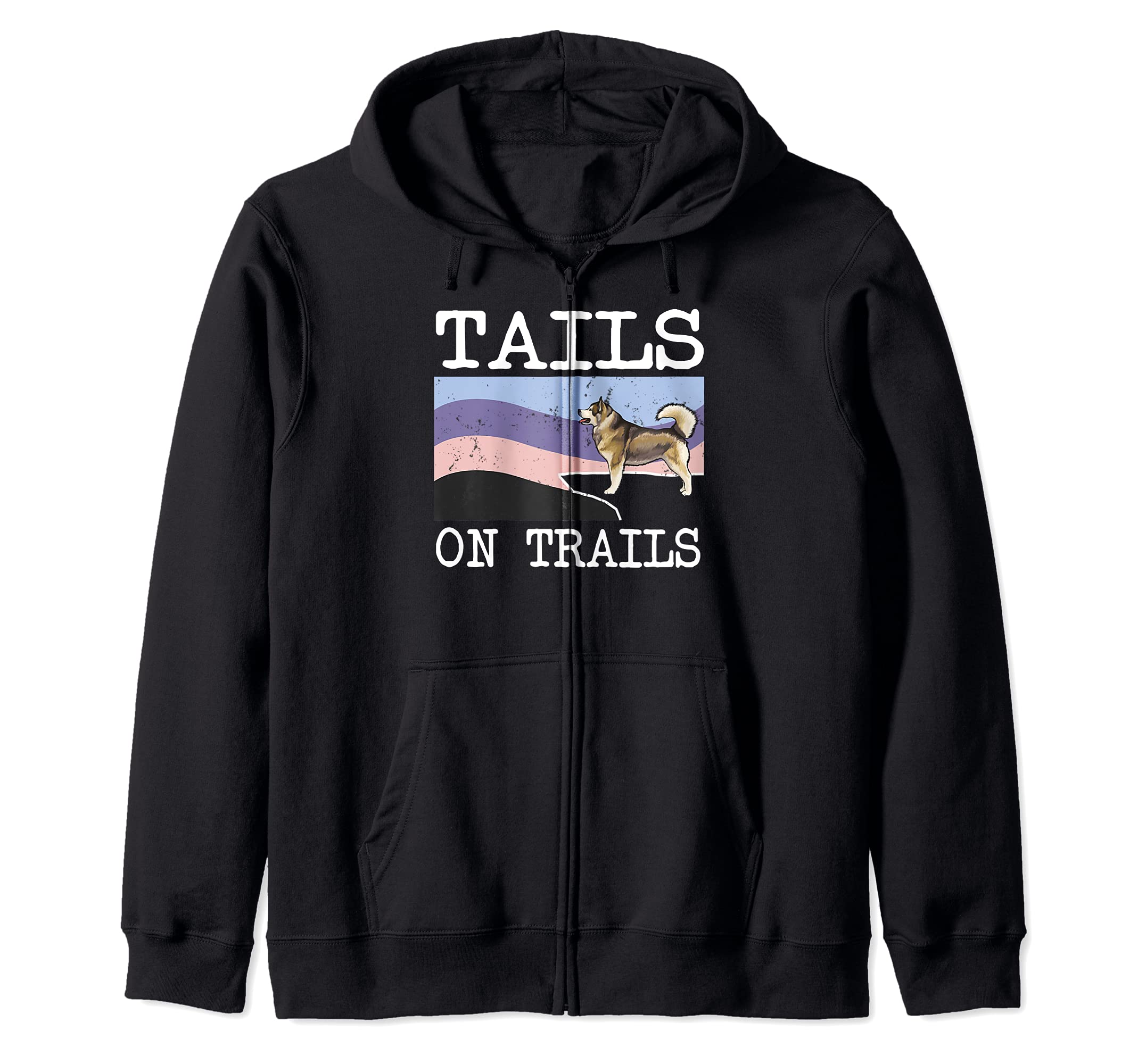 Alaskan Malamute Tails On Trails Funny Dog Hiking Zip Hoodie