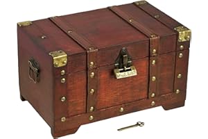 Brynnberg Pirate Treasure Chest Storage Box - 11 x6.7 x 6.3 Inches Wooden Treasure Box with Lock - Handmade Lockable Chest for Storage - Vintage Pirate Decor Treasure Chest Box for Gifts and Keepsakes