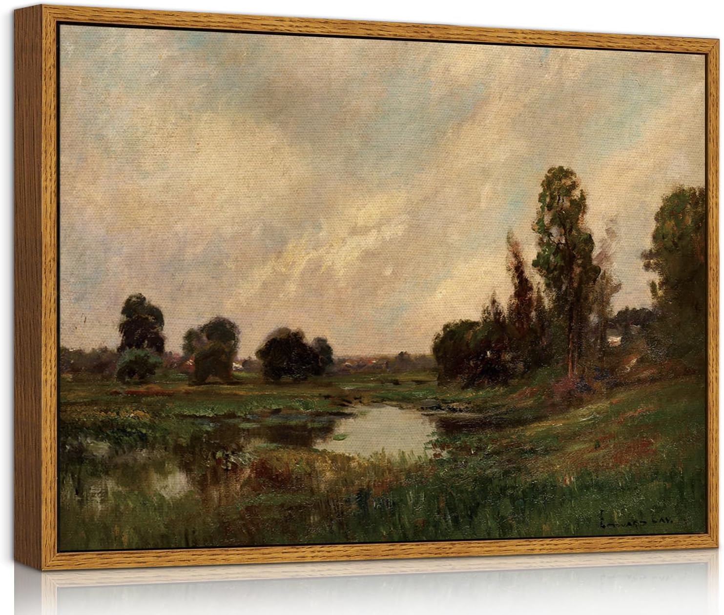 Wall Décor - HPNIUB Landscape Canvas Wall Art Decor, Vintage Framed Wall Art for Living Room, Classical River Scenery Painting Prints, Countryside Scenic Wall Pictures for Bedroom, Bathroom, Farmhouse - 12×16in