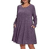 ZENNILO Women Plus Size Sweater Dress Long Sleeve Dress for Women Basic V Neck Fall Winter Tunic Dresses with Pockets
