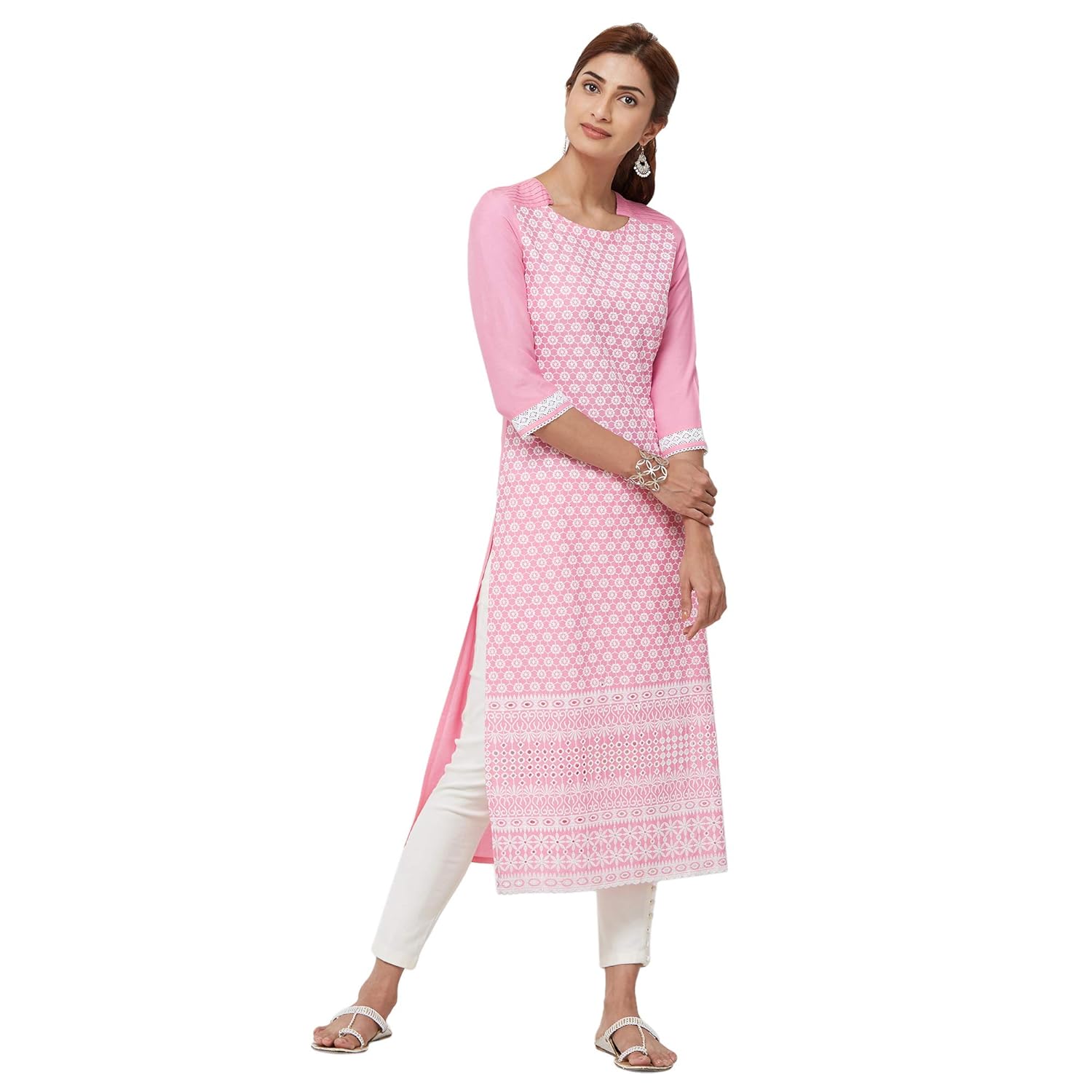 Pink and white combination kurti Clearance