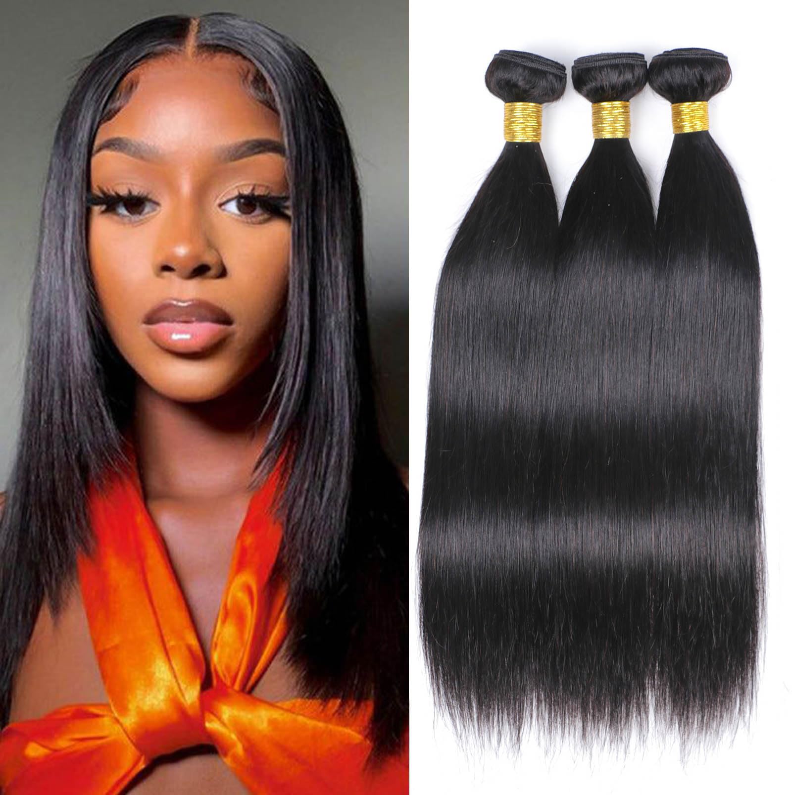 10A Brazilian Human Hair Bundles - Straight 3 Bundles 10 12 14 Inch - 100% Unprocessed Virgin Hair Weave Extensions - Natural Color — image 1