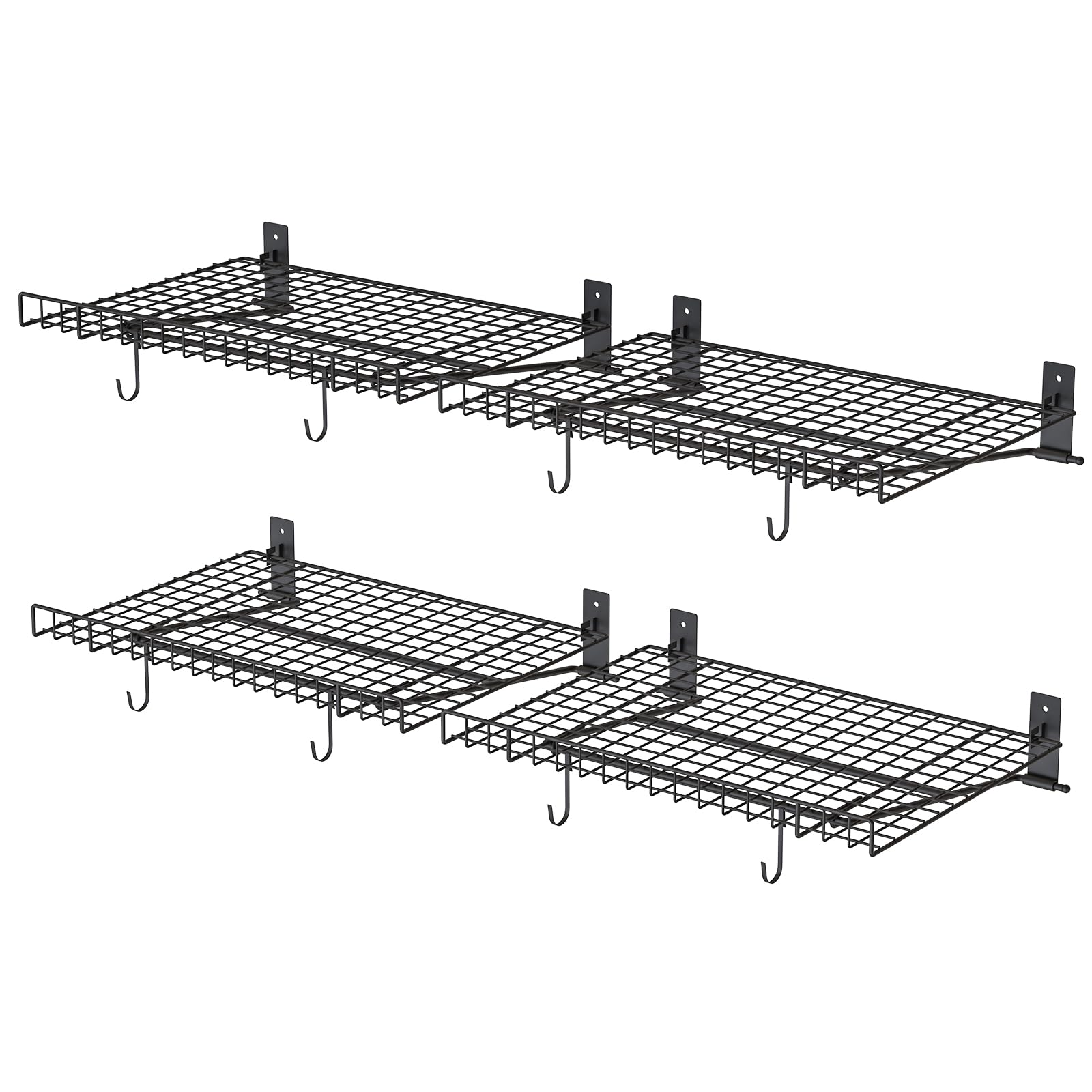 Photo 1 of 4 Pack Foldable Wall Shelf, Wall Mounted Garage Storage Shelves, Heavy Duty Wall Shelving Supports Up To 180 LBS. Floating Shelves With 8 Hooks Metal Storage Rack for Office, Kitchen and Laundry Room