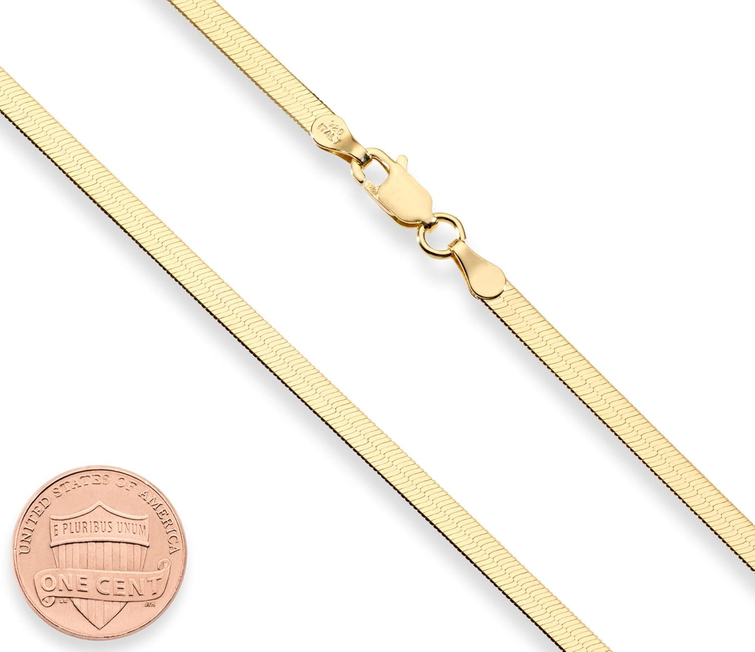 Miabella 18K Gold Over Sterling Silver Italian Solid 3.5mm Flexible Flat Herringbone Chain Necklace for Women Men 16, 18, 20, 22, 24, 26, 30 Inch Made in Italy (20 Inches) | 