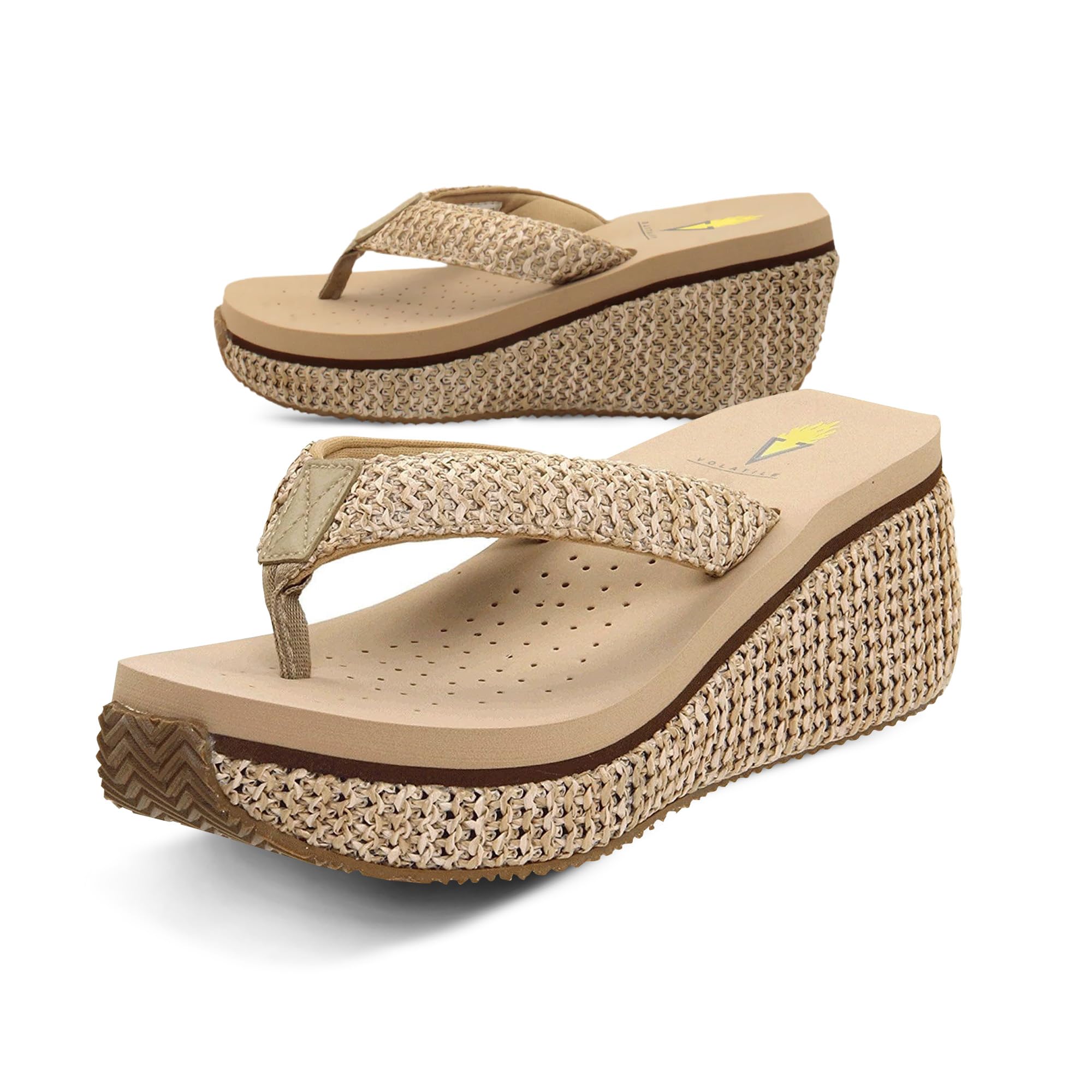 Volatile Raffia Volatile Island Wedge Sandals for Women Featuring Slip-On Thong ...