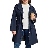 Kikibell Plus Size Rain Jackets for Women Raincoats Waterproof Windbreaker Jacket Hooded Outdoors Trench Coat with Pockets