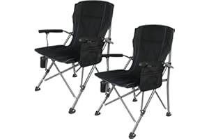 Stonehomy Camping Chairs for Adults 2 Pack, Folding Director Chair with Mesh Side Pocket and Cup Holder for Camping, Hiking, Beach and Picnics, Folding Hard Arm Chairs Supports Up to 350lbs, Black