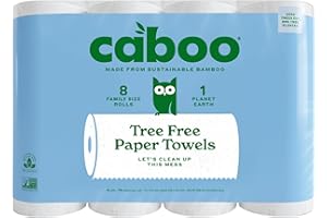 Caboo Tree Free Paper Towels, 8 Rolls, Earth Friendly Sustainable Kitchen Paper Towels with Strong 2 Ply