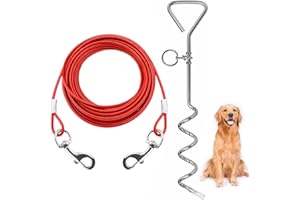 Hawsam 32ft Dog Tie Out Cable for Dogs, 16" Chrome Plated Anti Rust Stake, Great for Camping or The Garden, Suitable for Harn