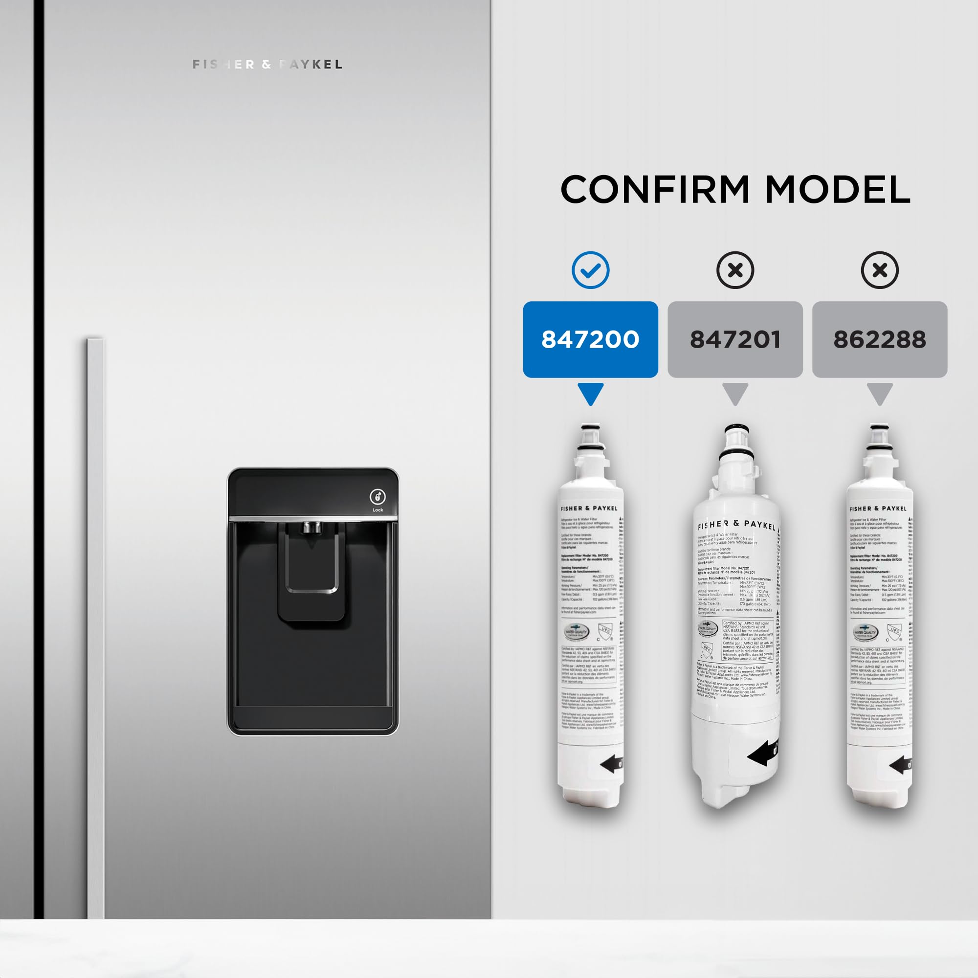 Fisher & Paykel 847200 Refrigerator Water Filter | Certified to Remove Chemicals and Contaminants from Water | Waters Filter Improves Water-Quality and Taste - Pack of 1