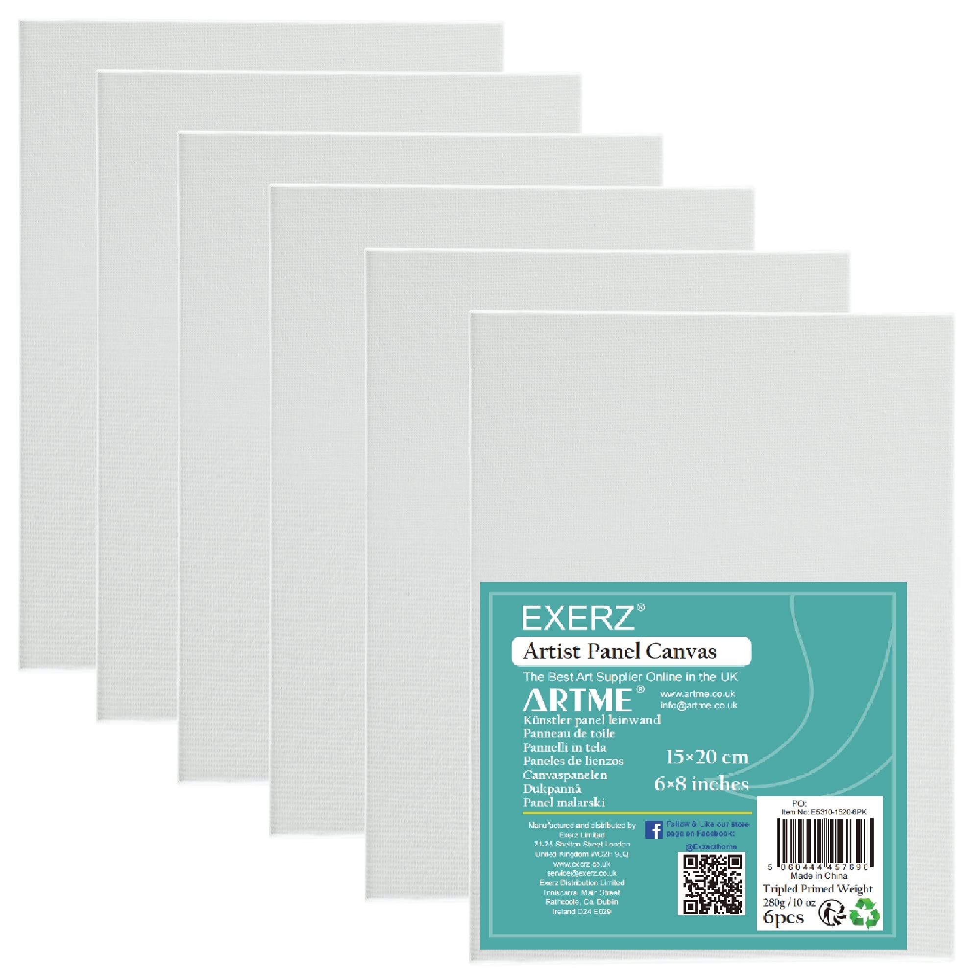 Exerz 15x20cm Canvas Panels 6pcs - 3mm 280gsm 100% Cotton/Blank Canvas Board/Triple Primed/Acid Free/Medium Grain - Oil & Acrylic for Artists (15x20cm-6pk)