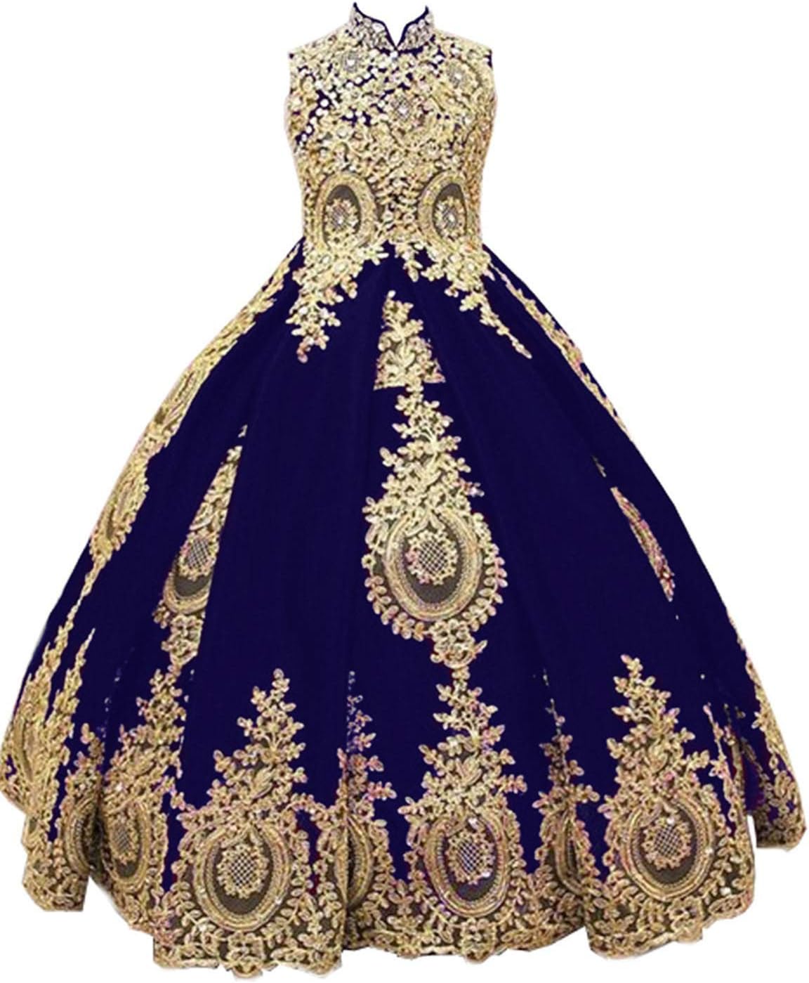 gsunmmw Gold Lace Flower Girl Dresses for Wedding Beaded Pageant Ball Gown First Communion Dress for Girls GS098