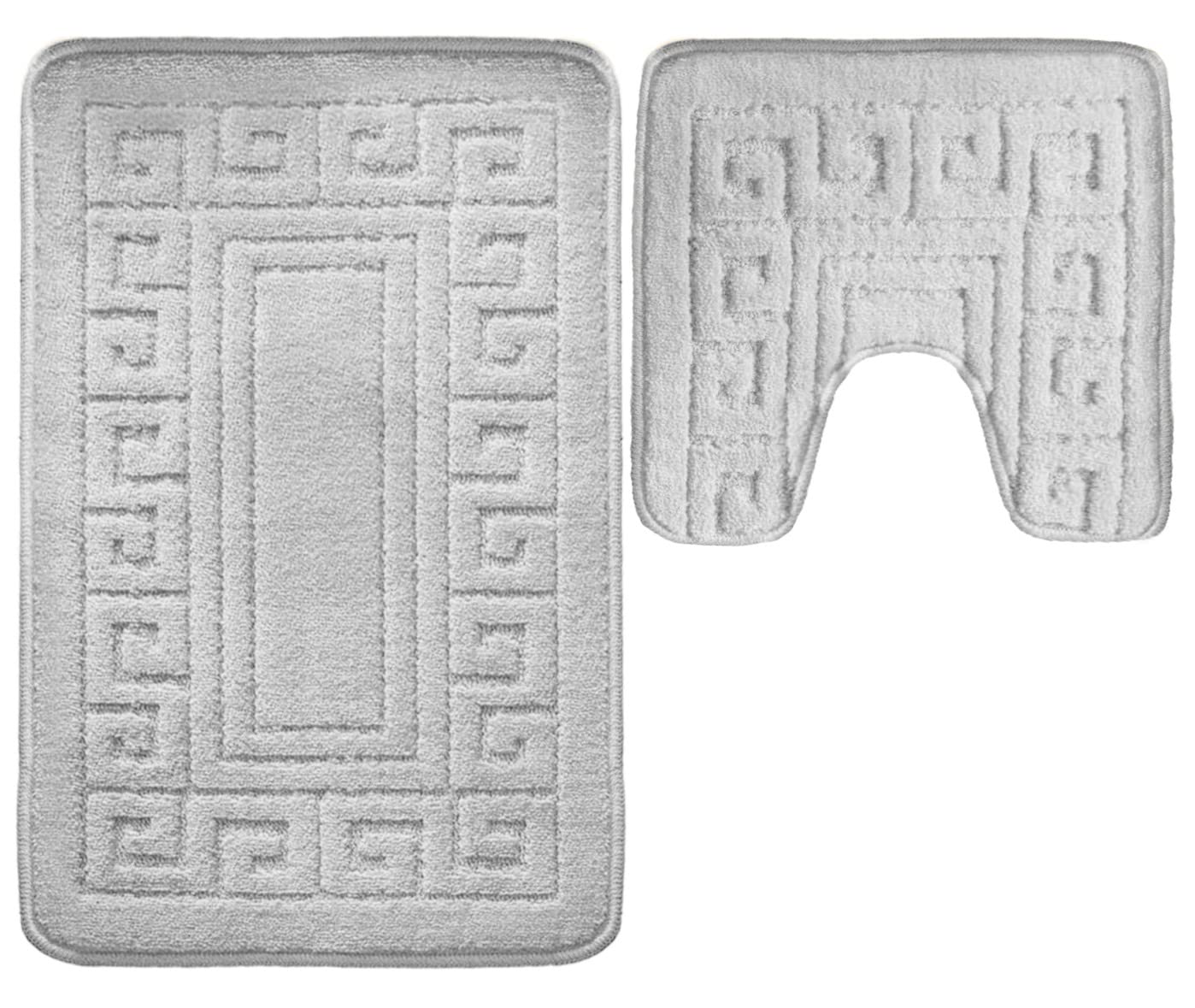 vingardium leviosa VL 2 Piece Greek Bath Mat Non Slip and Highly Absorbent Bath Mat 100% Polypropylene Washable Pedestal Bathroom Mat Rug (GREY)