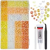 qiipii 28 Types Yellow Flatback Pearls w B7000 Jewelry Glue for Bedazzling Crafting 3mm 4mm 5mm 6mm 8mm 10mm Flatback Colorful AB Half Pearls Charms for Nails Face Eyes Makeup Crafts Tumblers Bottles