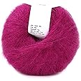 Wool Yarn for Knitting, 12 Colors Soft Thin Angora Mohair Yarn Hand Washable Long Wool Yarn DIY Scarf Crochet Thread Supplies for Craft Projects(Dark Red)