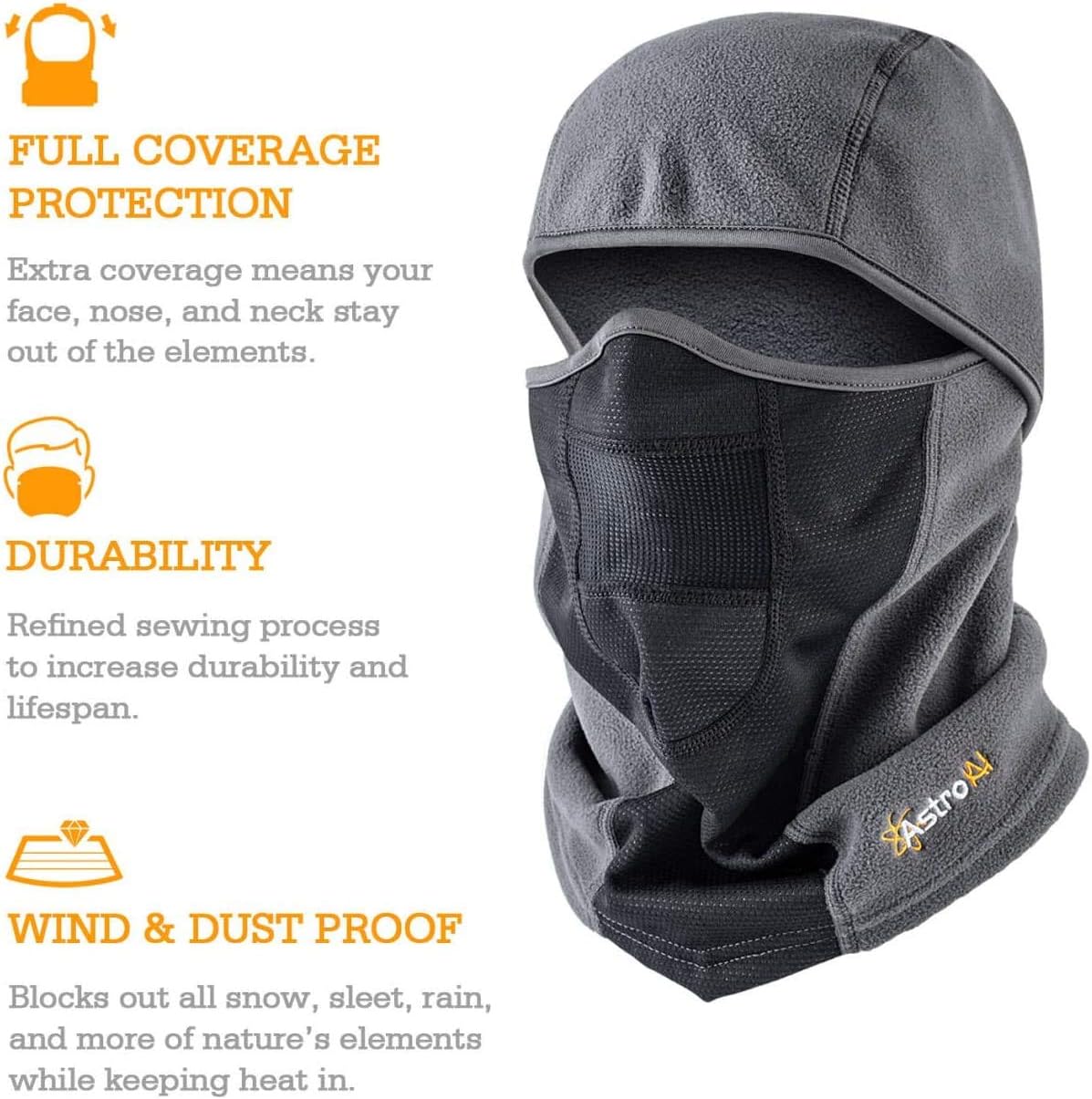 AstroAI Ski Mask Winter Face Mask Balaclava for Cold Weather Windproof Breathable for Men Women Skiing Snowboarding & Motorcycle Riding, Grey: Automotive