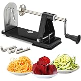 ICO 3-Blade Steel Vegetable Spiralizer, Zoodles Maker with 3 Stainless Steel Interchangeable Blades and 1 Built-in, Vegetable