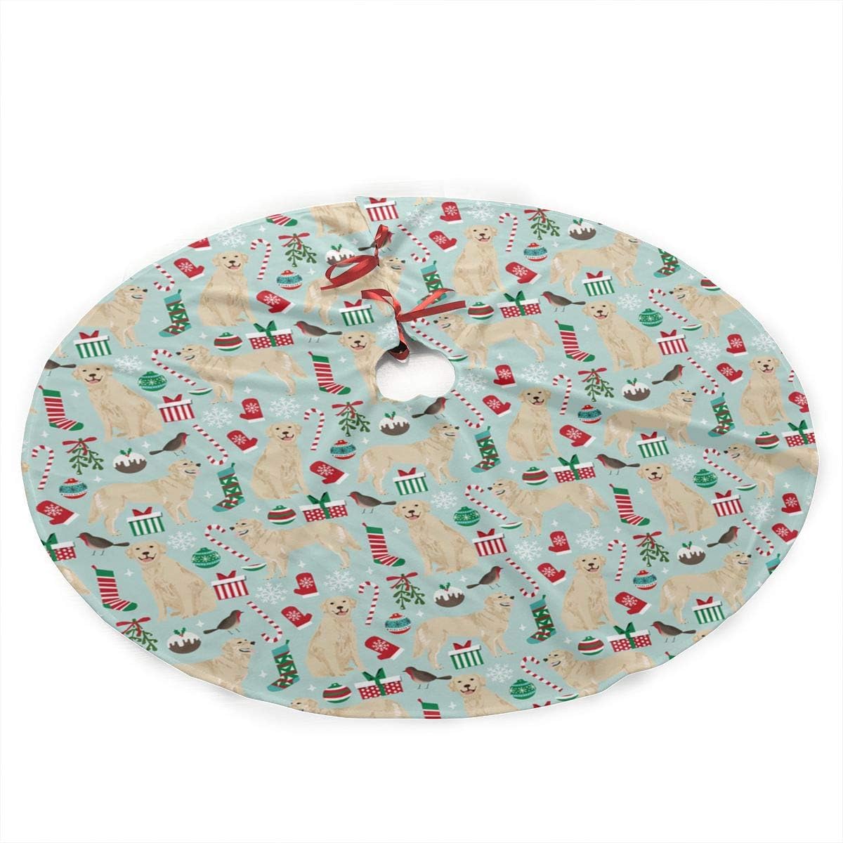Christmas Theme Golden Retriever Dog 35" Christmas Tree Skirt for New Year Festive Decor New Year Festive Holiday Party Decoration