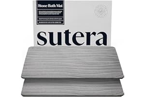 SUTERA - Stone Bath Mat, Diatomaceous Earth Shower Mat, Non-Slip Super Absorbent Quick Drying Bathroom Floor Mat, Natural, Easy to Clean (23.5 x 15 Gray, 2 Pack)