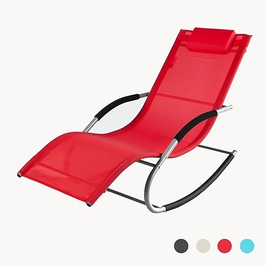 title=SoBuy® Poltrona dondolo, Sdraio Relax, Sedia a sdraio, Con poggiatesta,