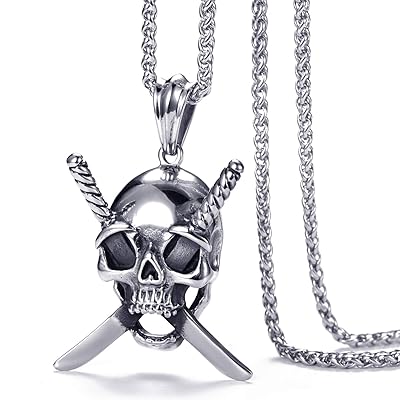 Mens Gothic Skull Pendant Necklace with Double Sword Nigeria Ubuy