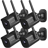 Septekon 2K Home Security Cameras 4 Pack, 2.4G Wired WiFi Security Camera Outdoor with Night Vision, Two-Way Audio, IP66, Motion Detection Alarm, Dual Antenna, Black