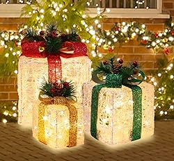 LAMPHOME 70 LED Christmas Set of 3 Lighted Clear