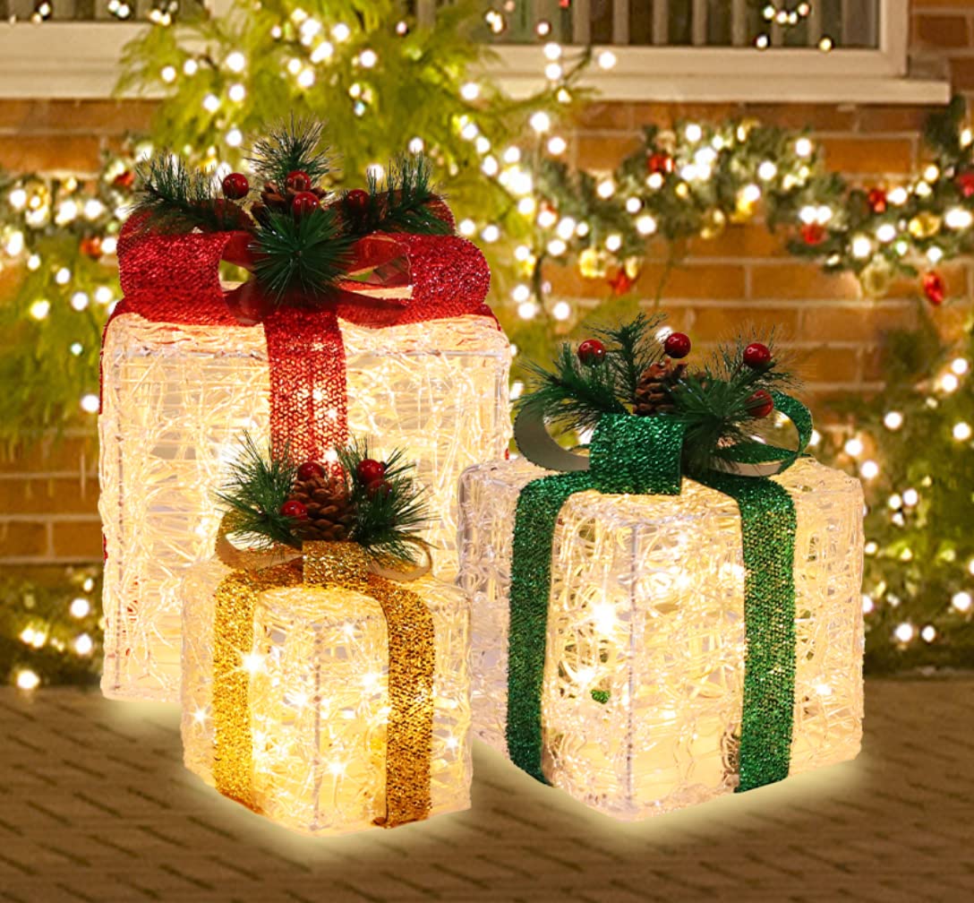 LAMPHOME 70 LED Christmas Set of 3 Lighted Clear