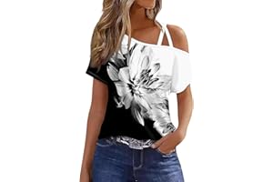 FQZWONG Off The Shoulder Tops for Women Womens Summer Clothes Trendy Sexy Short Sleeve Shirts Ladies Asymmetrical Blouses