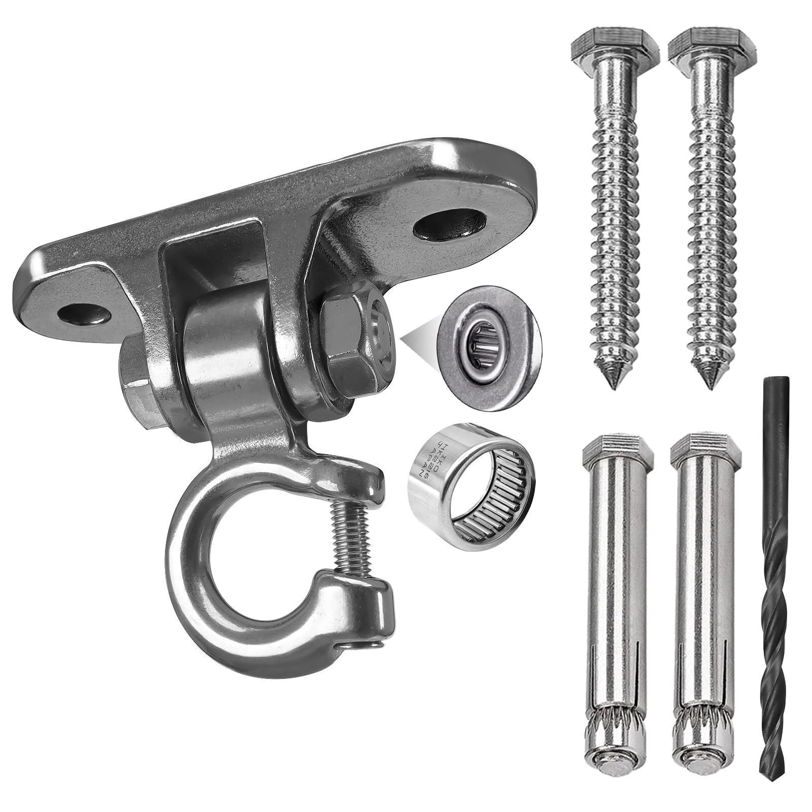 Dakzhou Heavy Duty Swing Hanger Bearing, 180° Rotation 304 Stainless Steel Swing Hooks Hammock Hanging for Hammock Swing Chair, Boxing Bag, Swing, Playground,Yoga, Sandbag, 453 kg Capacity