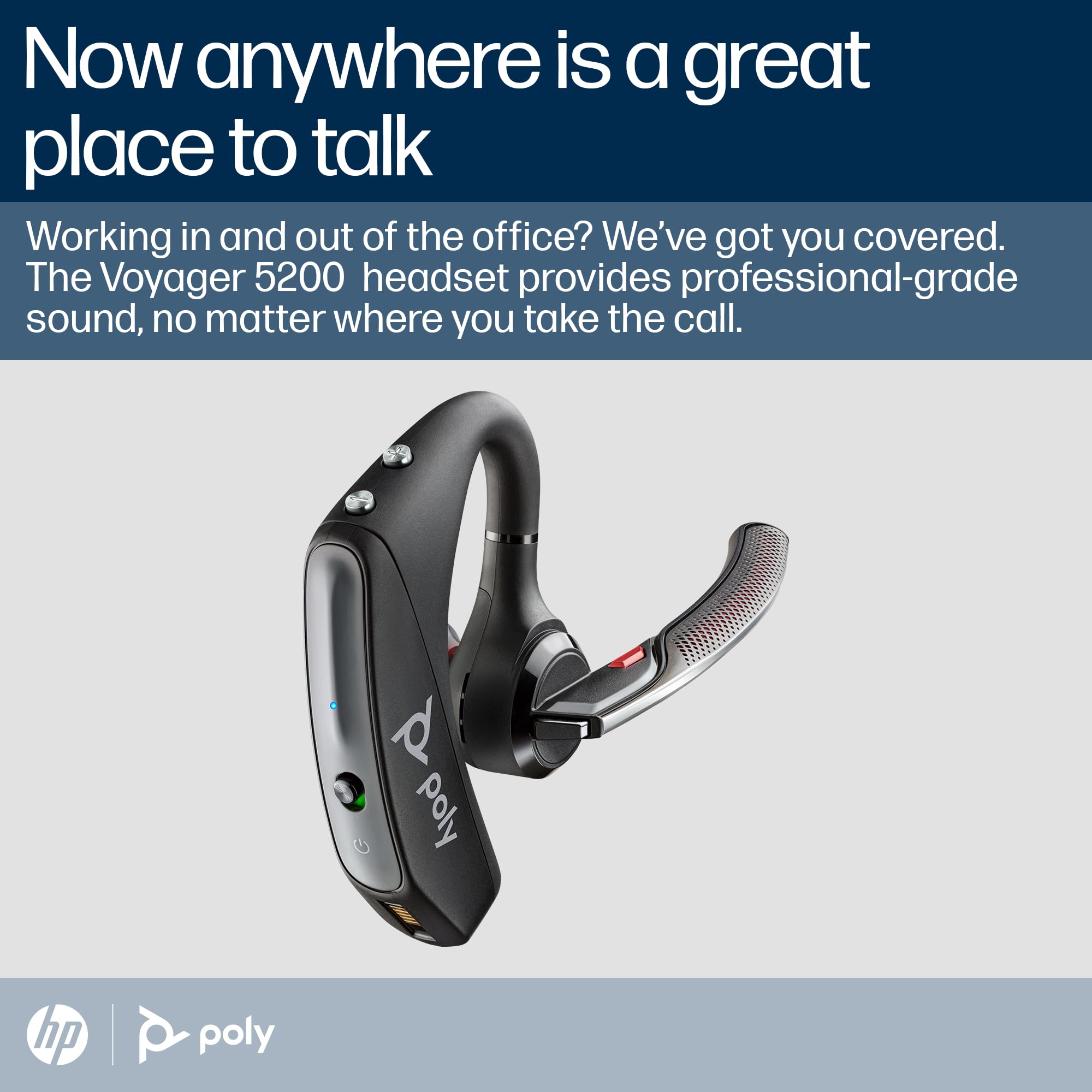 Poly Voyager 5200 Wireless Headset (Plantronics) - Single-Ear Bluetooth Headset w/Noise-Canceling Mic - Ergonomic Design - Voice Controls - Lightweight - Connect to Mobile/Tablet via Bluetooth