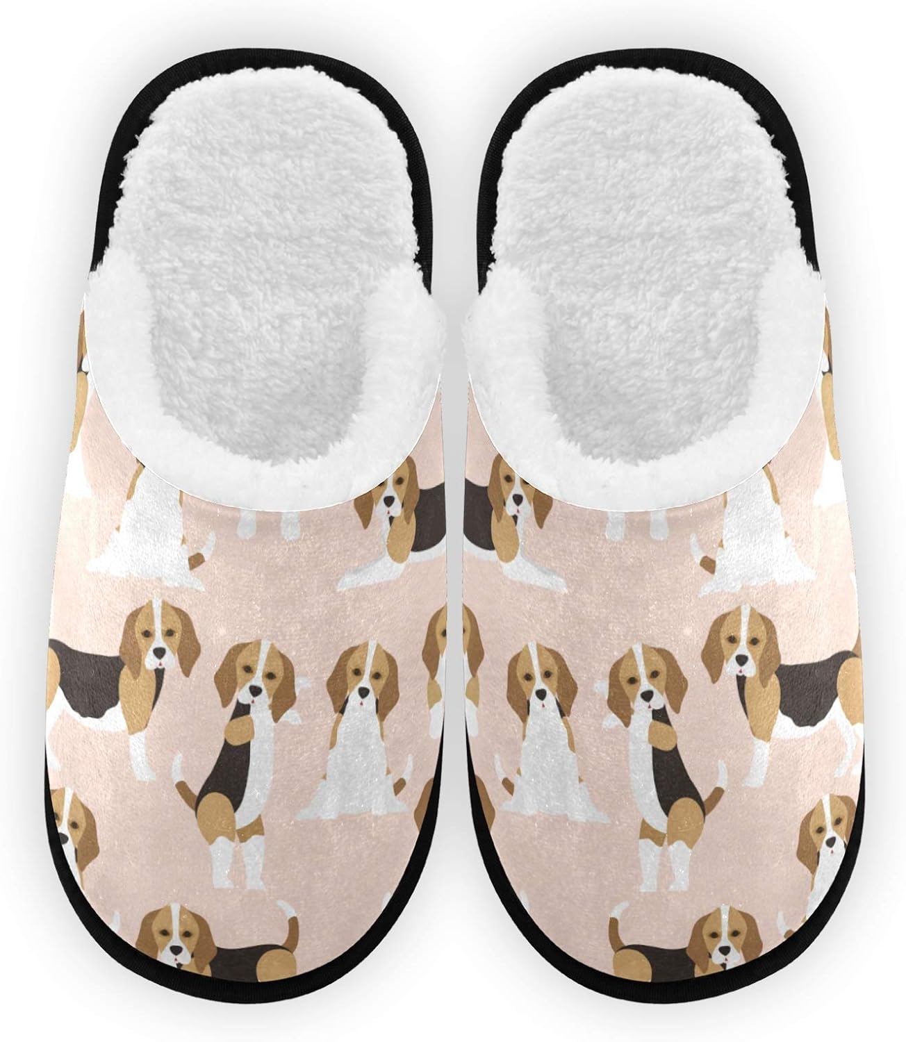 JUNZAN Women's Fuzzy Comfy Slippers Beagle Dog On Brown