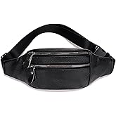 FYRLFB Genuine Leather Waist Bag, Outdoor Travel Waist Pack, Cowhide Leather Fanny Pack with Adjustable Strap, Suitable for Travelling, Outdoor Hiking, Cycling, Running - Black & Small