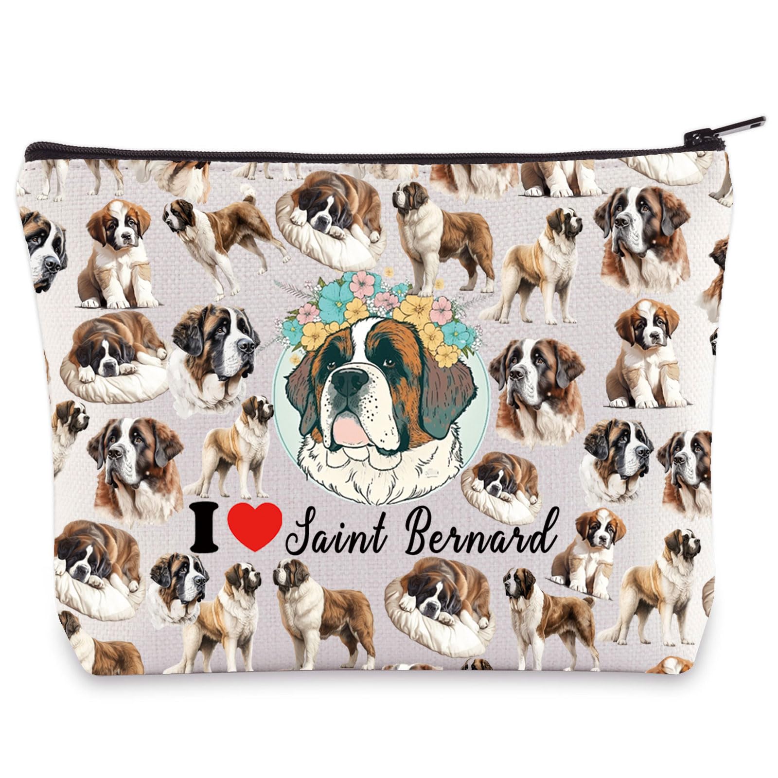 LEVLO Saint Bernard Dog Cosmetic Makeup Bag St Bernard Lover Gift I Love Saint Bernard Travel Pouch Bag St Bernard Merchandise, I Love St Bernard