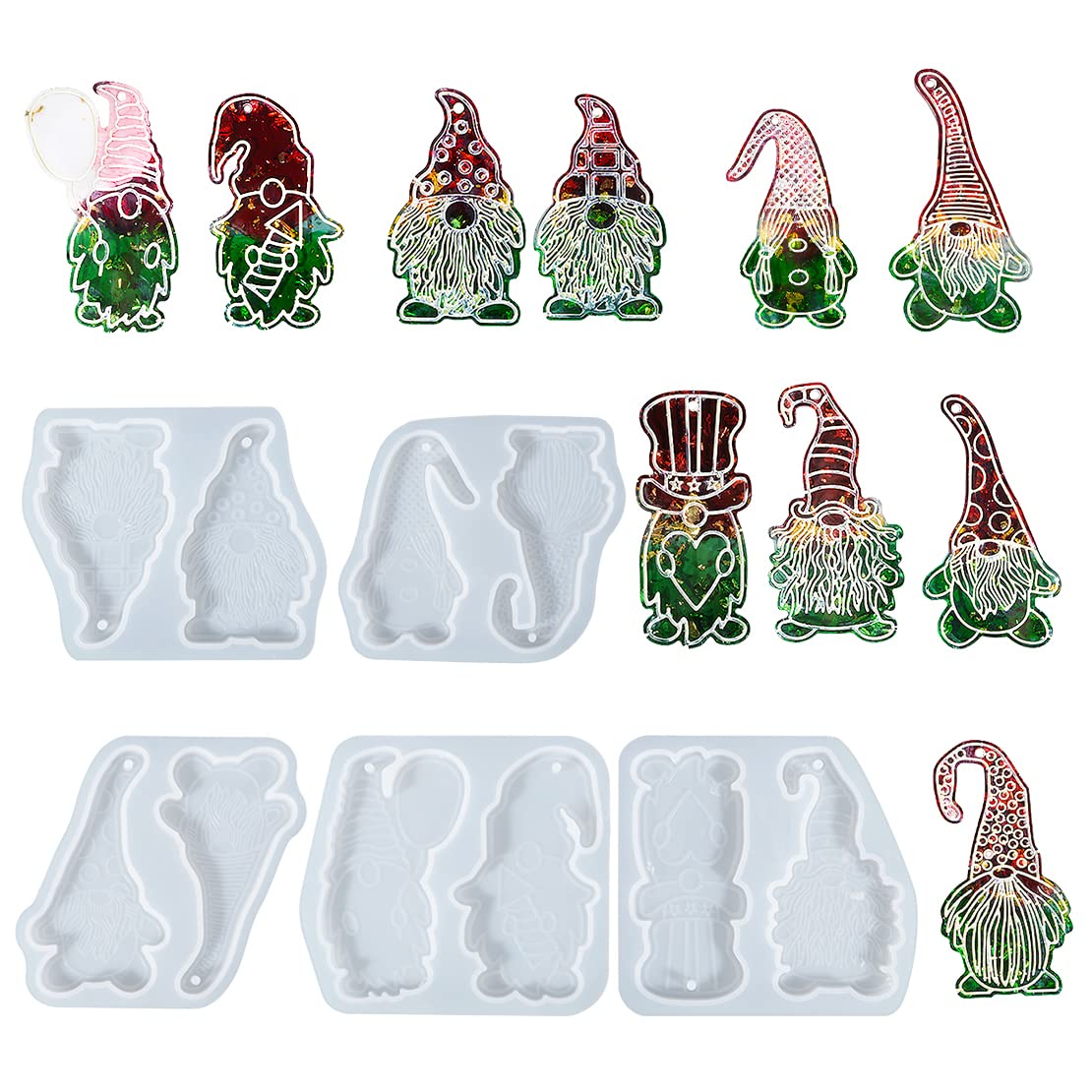 DeryArcle 5Pcs Gnome Keychain Resin Mould Santa Claus Pendant Silicone Moulds Dwarf Epoxy Casting Mold for DIY Jewelry Luggage Tag Sign Christmas Tree Decor