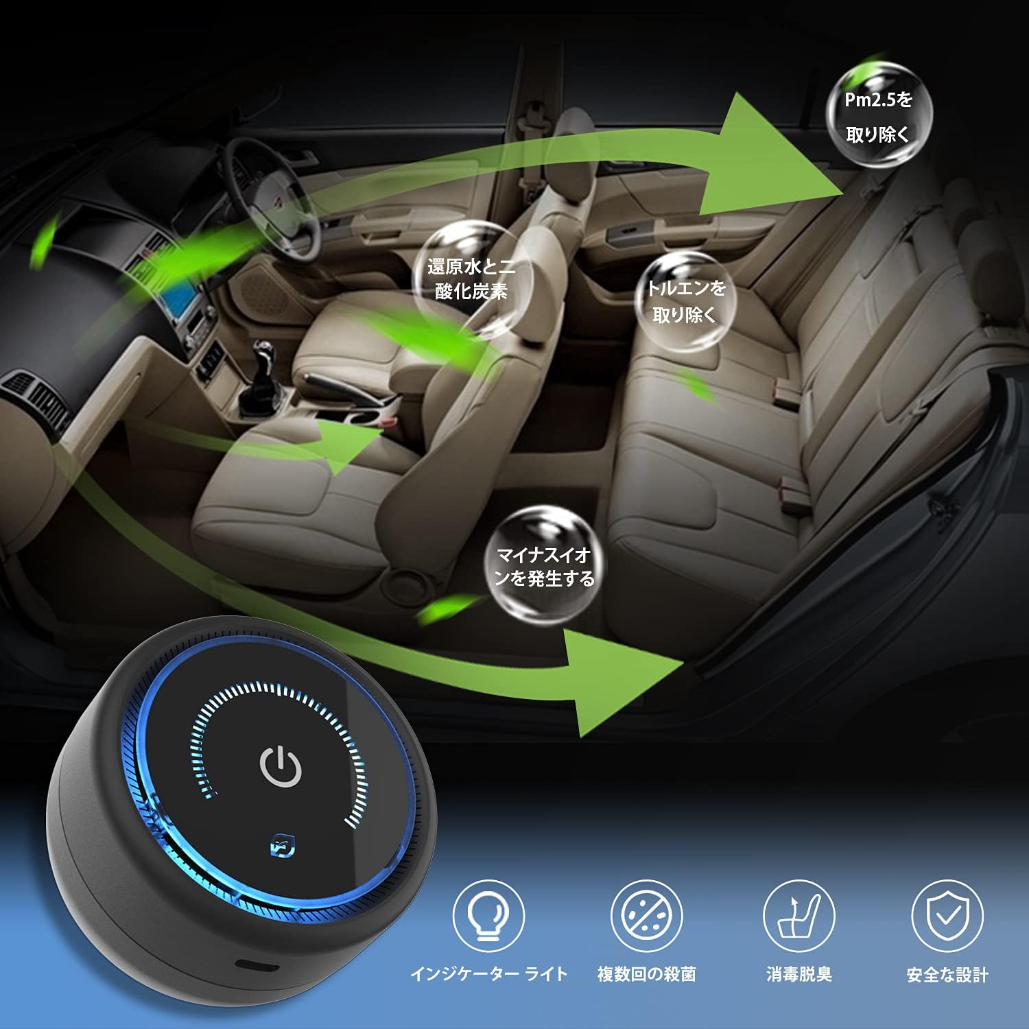 Amazon Co Jp 21年新型 車載用空気清浄機 イオン発生機 脱臭器 ミニ空気清浄機 脱臭 静音 タバコ臭 カビ抑制 花粉不活性 Pm2 5対策 Usb給電 省エネ 鮮度保持 Ledライト Uva Uvc内蔵 トルエン取り 軽量 省スペース 日本語取扱付き 完璧なアフターサービス 各車型適用