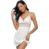 Sexy Lingerie for Women Nightgown Sleep Dress with Hollow Out Lace Waist V Neck Sleeveless Nightwear