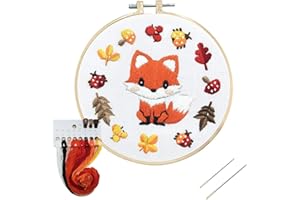 Louise Maelys Starter Embroidery Kits with Fox Pattern DIY Full Range Easy Needlepoint Cross Stitch Kits for Adults, Beginners with Stamped Animal Pattern