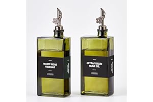 Olive Oil Dispenser Bottle for Kitchen, 16.9oz /500ml Cooking Vinegar Dispenser Bottle Set, Glass Sauce Container, Labels, Br