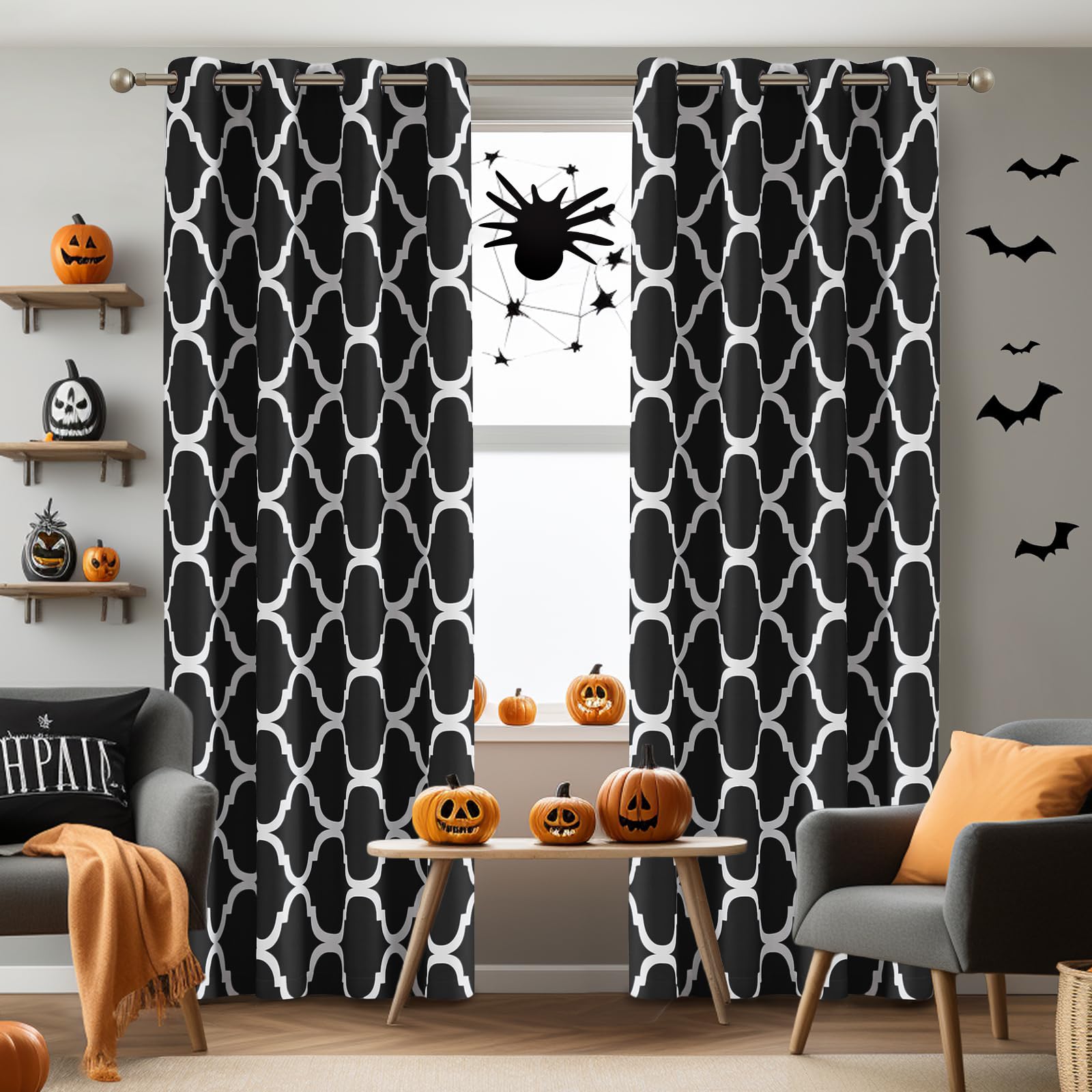 Melodieux Moroccan Fashion Thermal Insulated Room Darkening Blackout Grommet Curtains for Living Room, 42 by 96 Inch, Black (2 Panels) Image Melodieux Moroccan Fashion Thermal Insulated Room Darkening Blackout Grommet Curtains for Living Room, 42 by 96 Inch, Black (2 Panels) Image