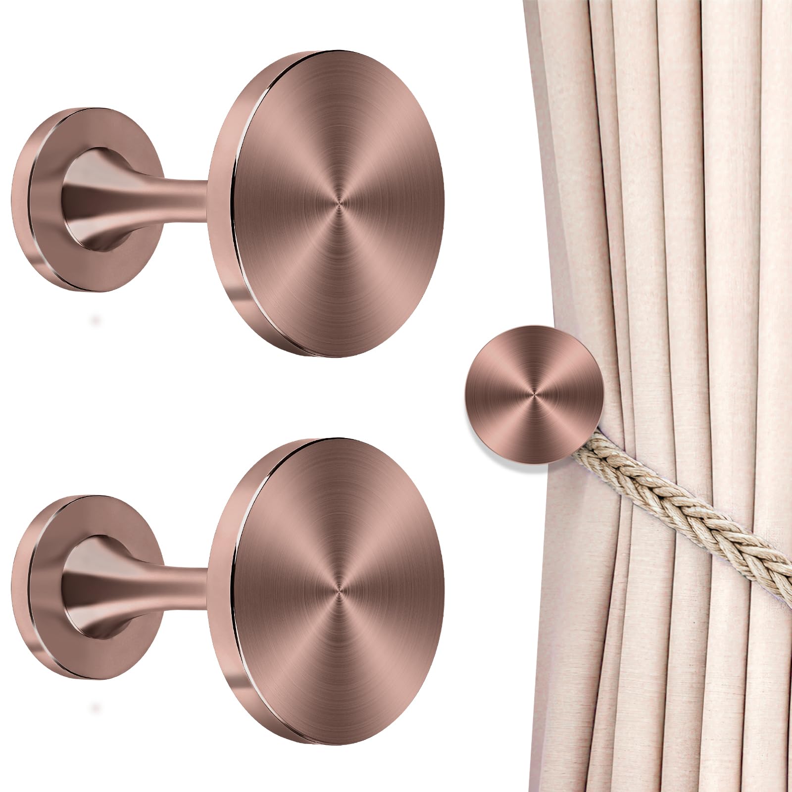 Kolakó Metal Curtain Tiebacks - Decorative Modern Vintage Curtain Drapery Holdbacks - Round Medallion Wall Mounted - Pair, Copper