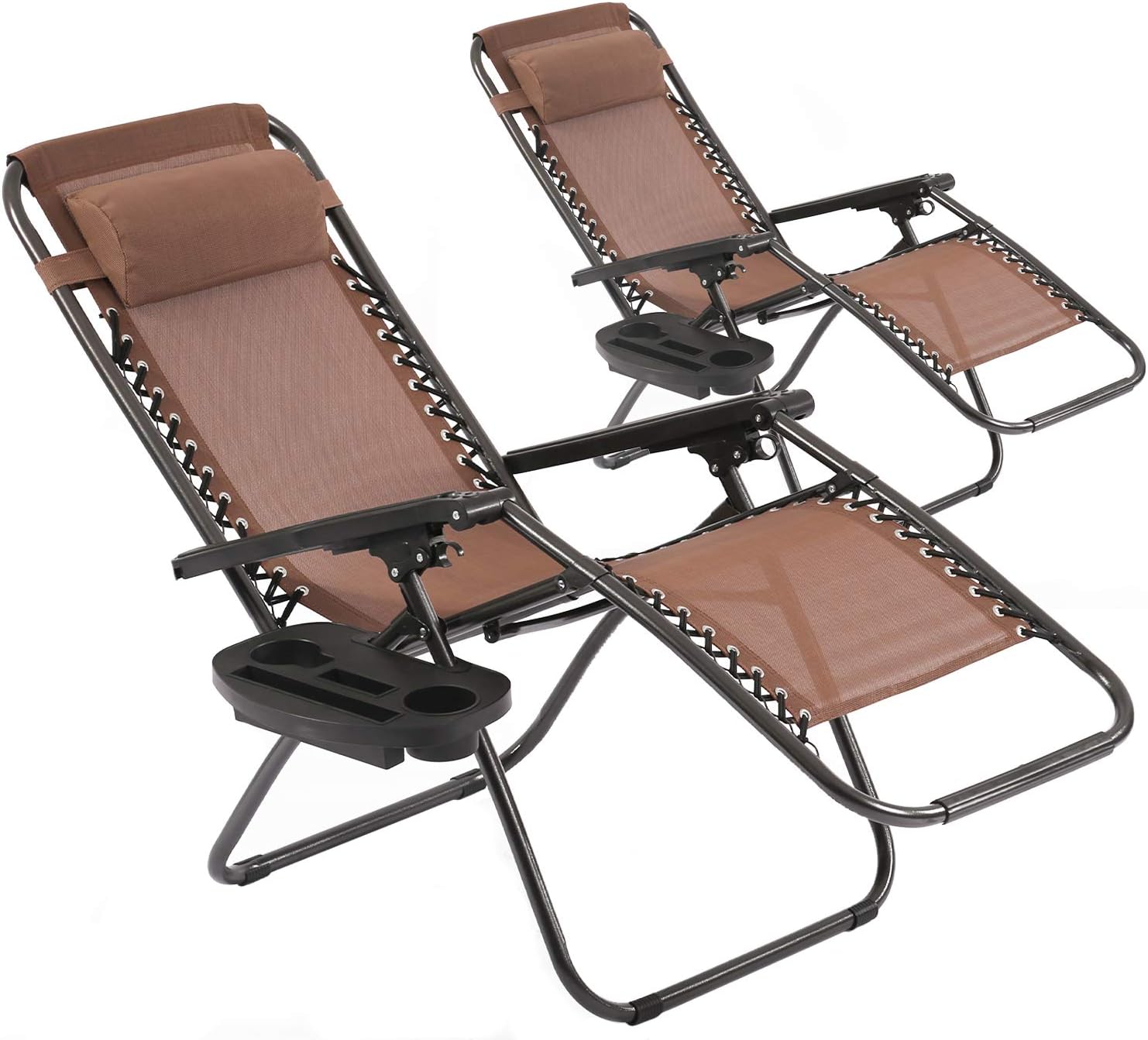 Vnewone Zero Gravity Chair Set of 2 Patio Folding Anti Reclining Lounge Deck Foldable Yard with Pillow and Cup Holder, Black: Kitchen & Dining