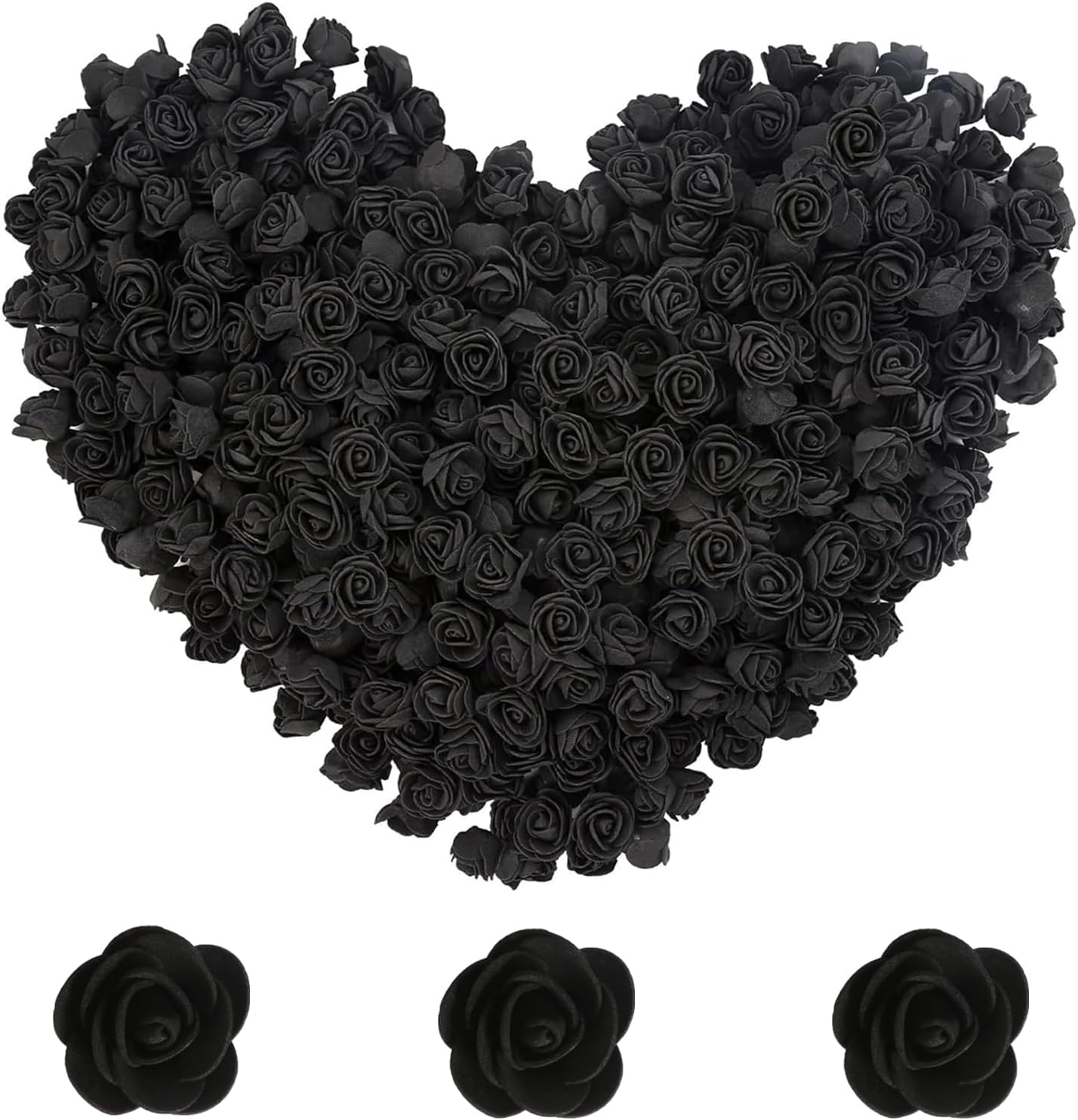Taoyanmo 144Pcs Mini Roses Artificial Flower Realistic Flower for Accessories Bridal Hair Clips Headbands Dress Bridal Bouquets, Mini Foam Roses for Crafts, DIY Party Decoration (Black)